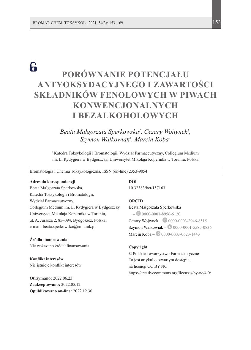Pierwsza strona artykułu z Bromatologii i Chemii Toksykologicznej