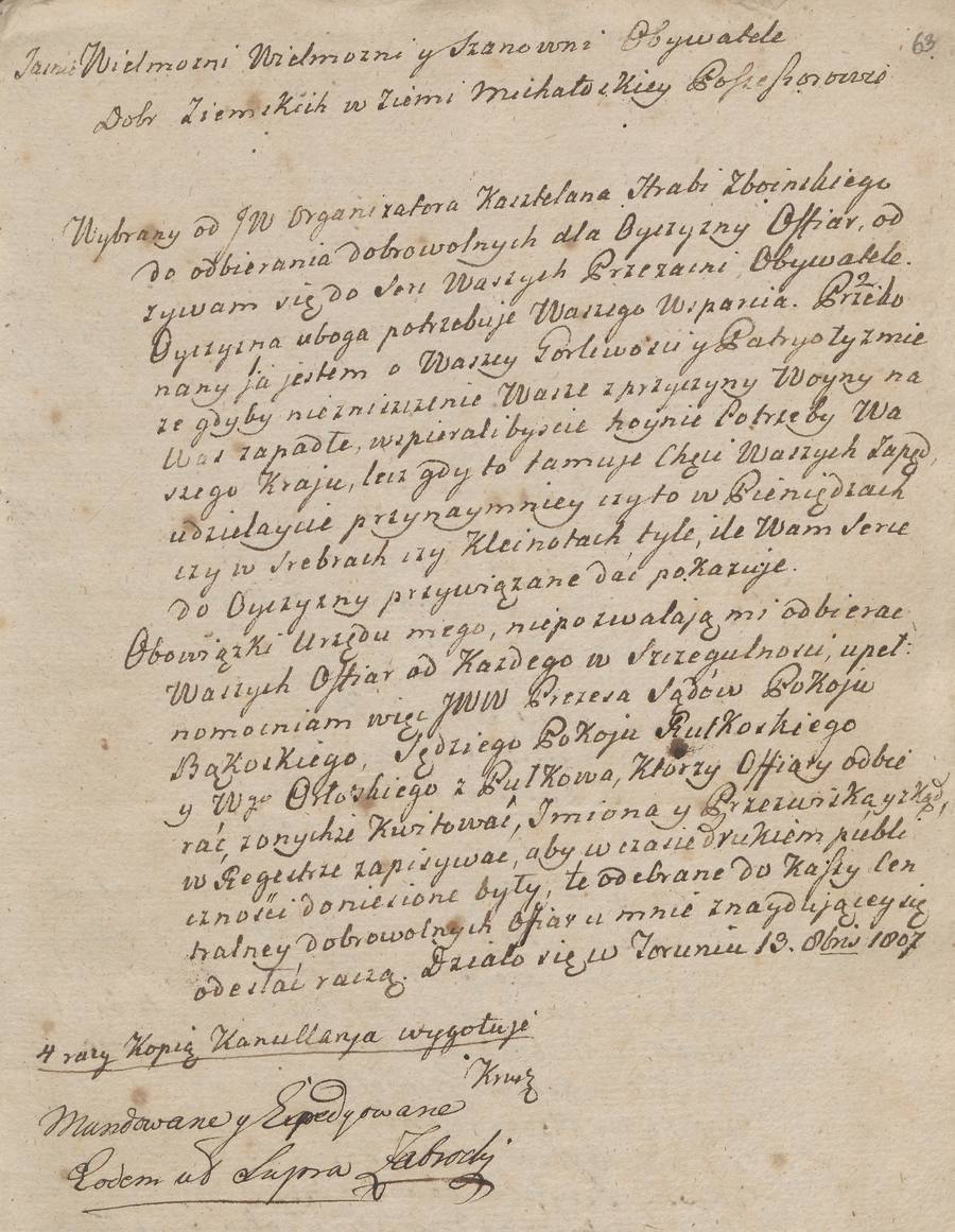 Draft of an appeal to the citizens of the Michałów Land, 1807