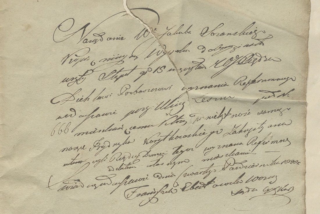 Fragment of a court usher’s certificate from 1823, cursive that is difficult to read